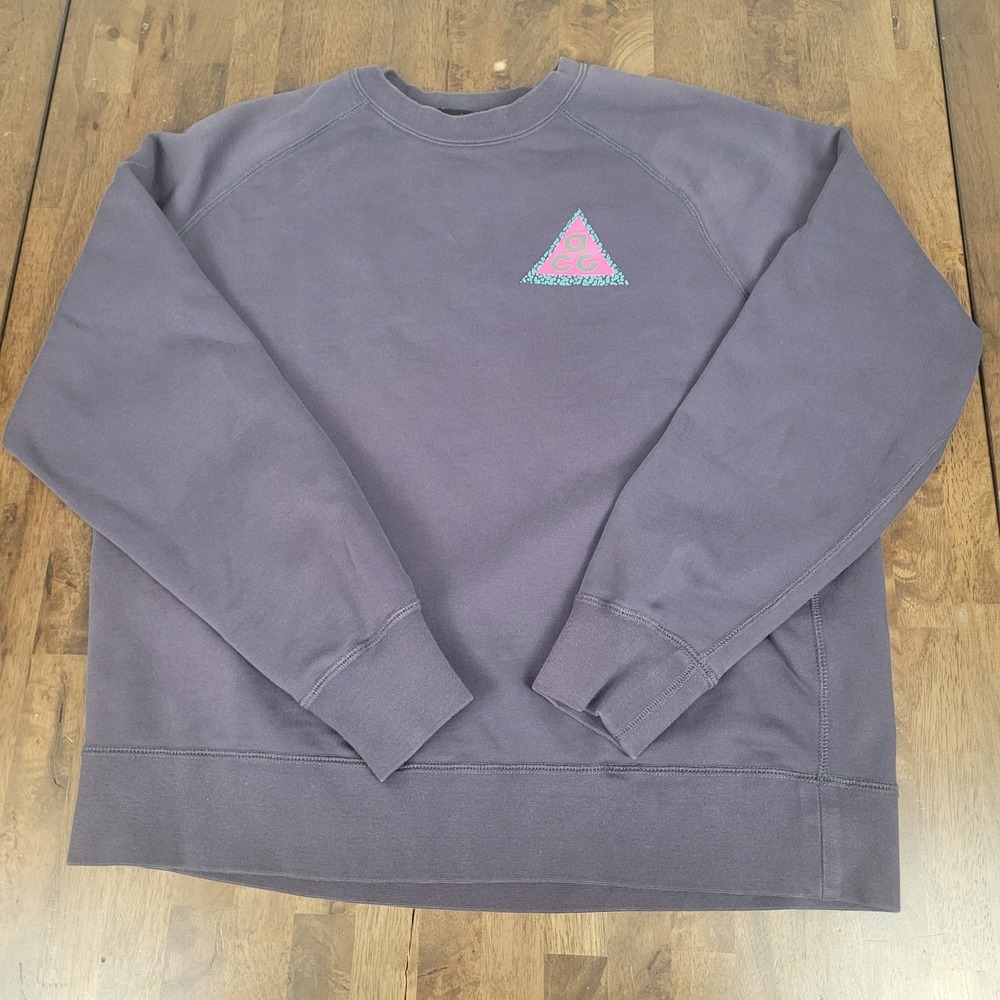 Vintage Nike ACG Women's Tuff Fleece Sweatshirt Size XL Charcoal Gray Purple